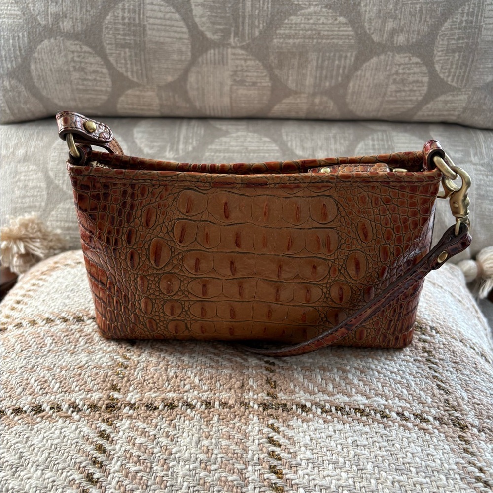 BRAHMIN Lorelei Shoulder/Clutch Handbag Pecan Croco Embossed Leather - Picture 2 of 13